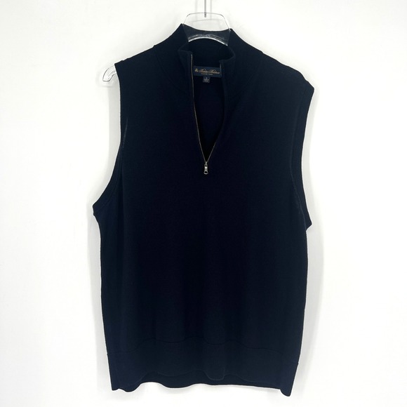 Brooks Brothers Sweater Vest Mens L Merino Wool Navy Blue Quarter Zip Knit